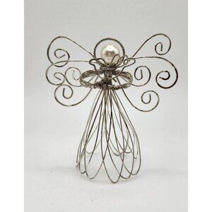 KURT ADLER METAL WIRE ANGEL w/PEARL HEAD HOLDING BIRD CHRISTMAS ORNAMENT